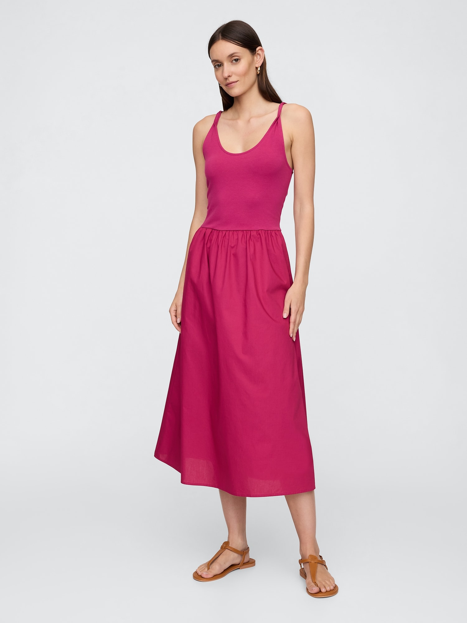 Twist-Strap Scoopneck Midi Dress
