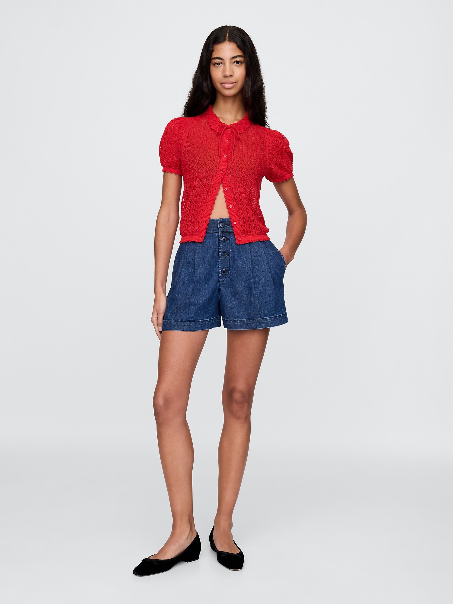 Gap × DÔEN リネンブレンド クロップドカーディガン-1