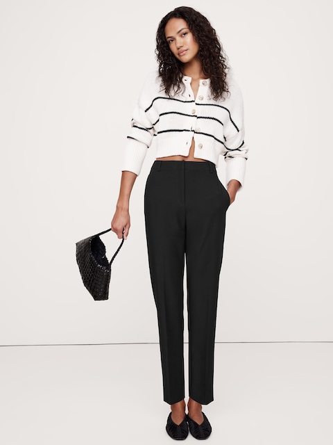 PANTALON MODERNE ÉTROIT À TAILLE HAUTE EN TISSU URBAIN EXTENSIBLE LONGUEUR CHEVILLE