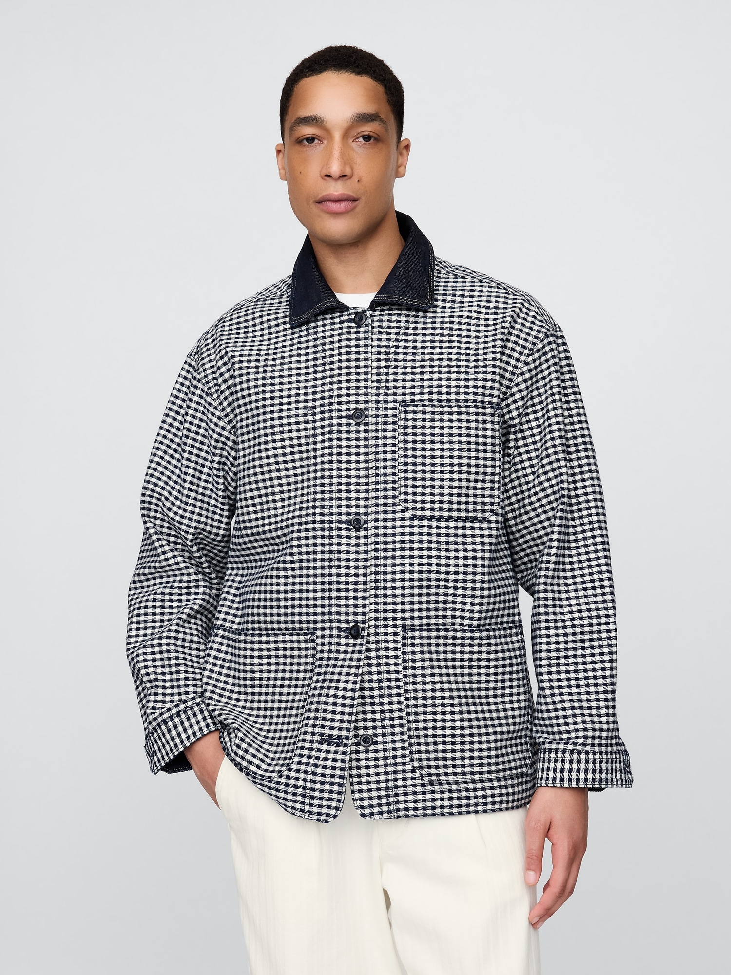 Gap × DÔEN ギンガムチェック デニムジャケット-9