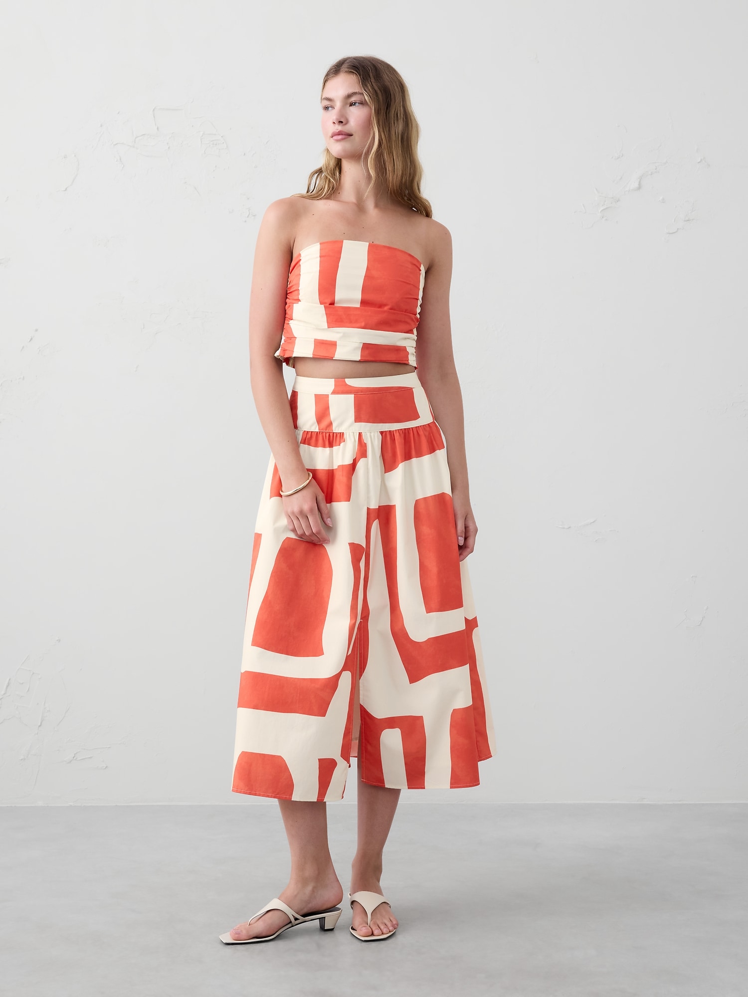 Poplin Dropped-Waist Maxi Skirt