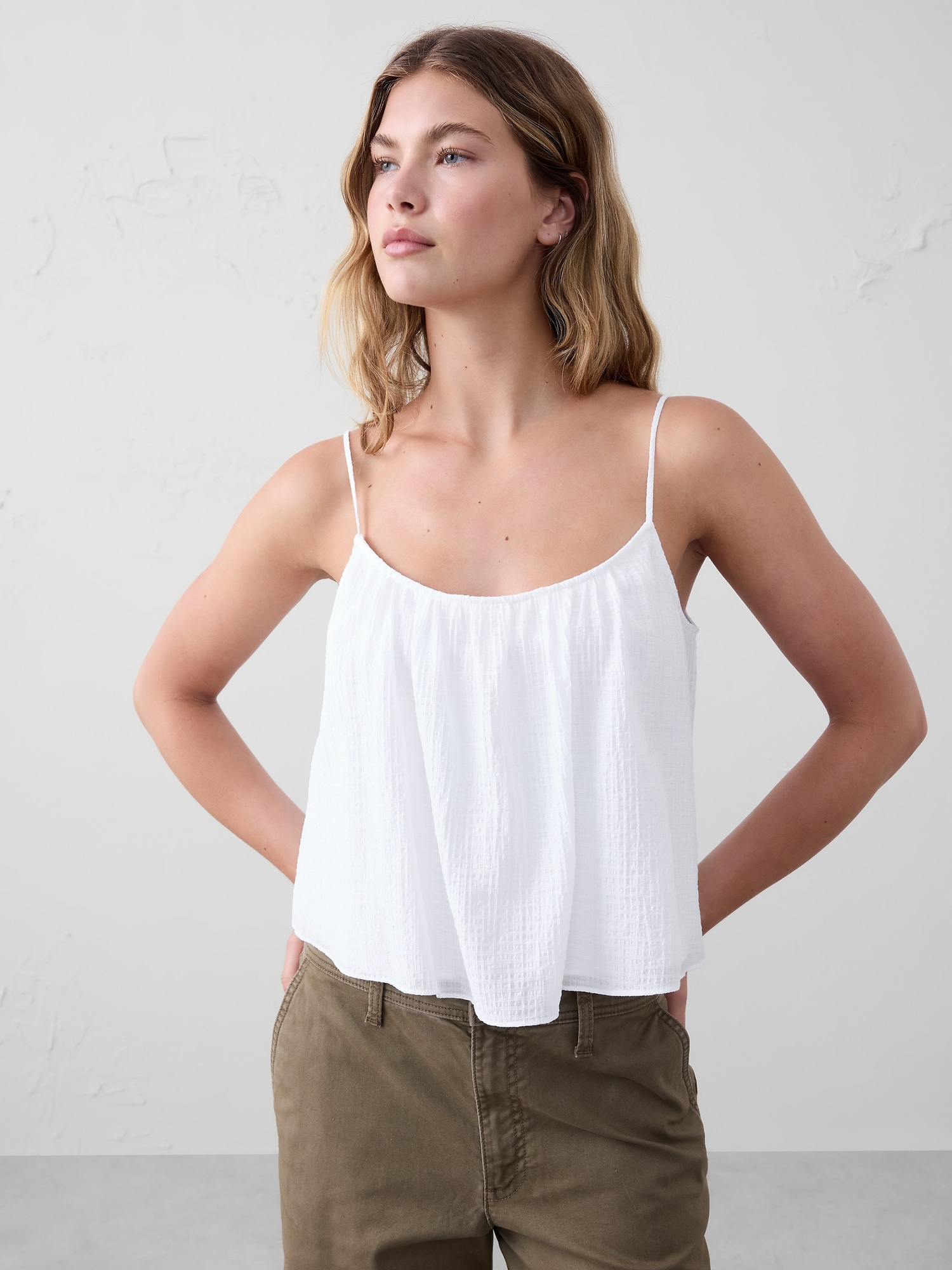 Seersucker Shirred-Neck Cami