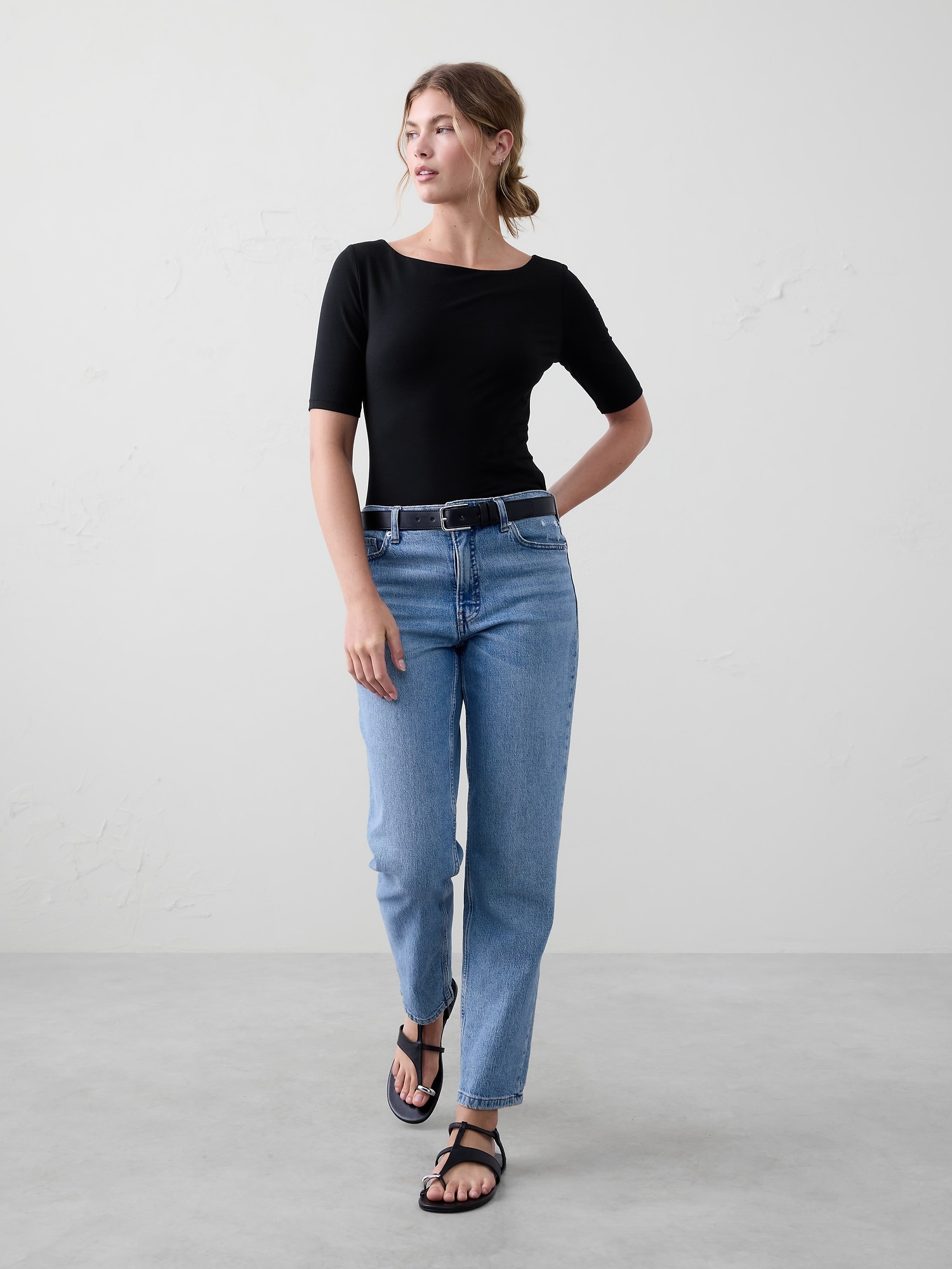 Soft Stretch Elbow-Sleeve Top