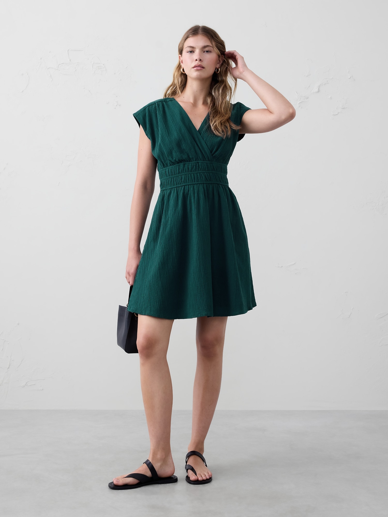 Textured Shirred Mini Dress