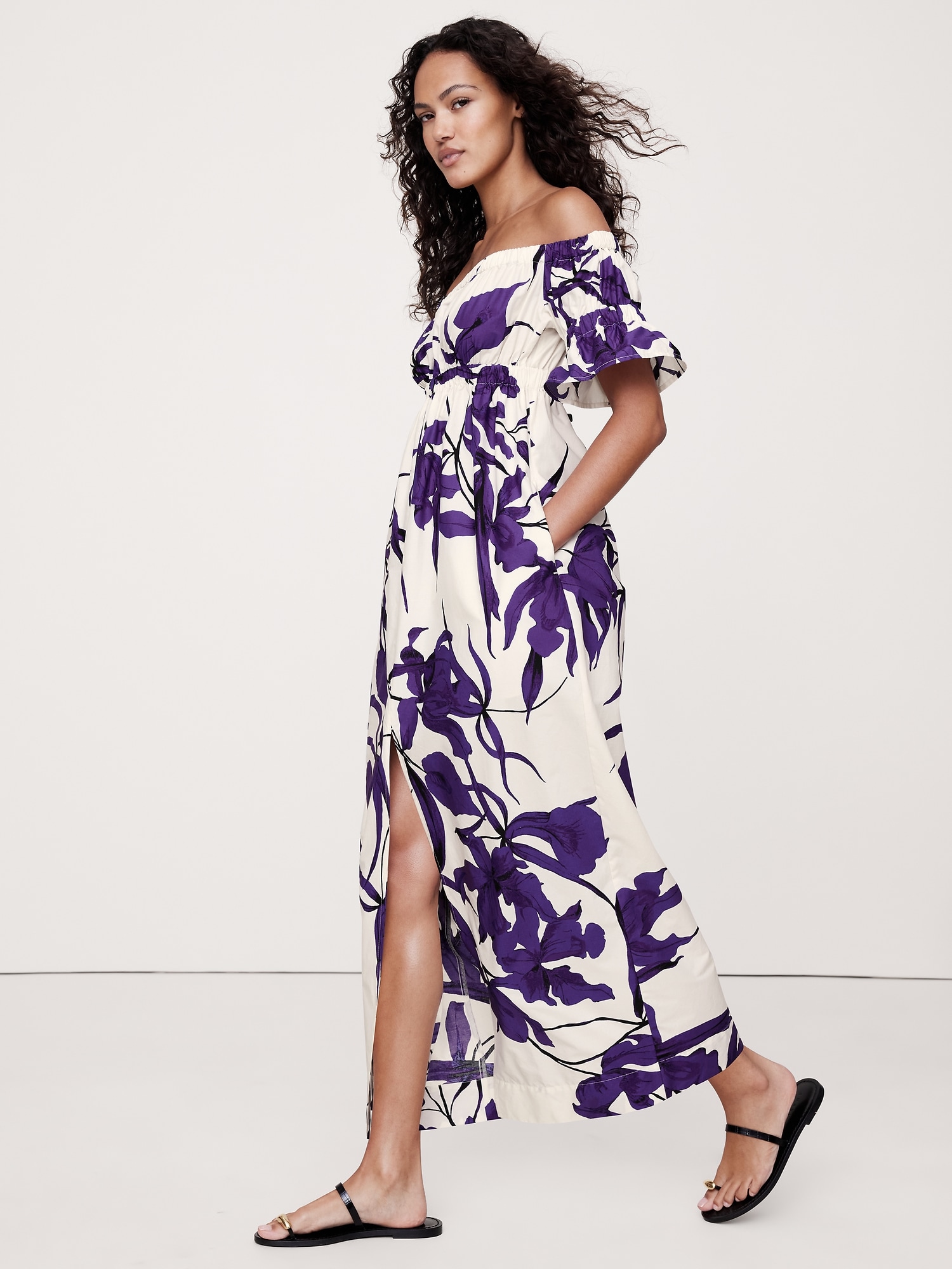 Cotton Poplin Off-The-Shoulder Maxi Dress