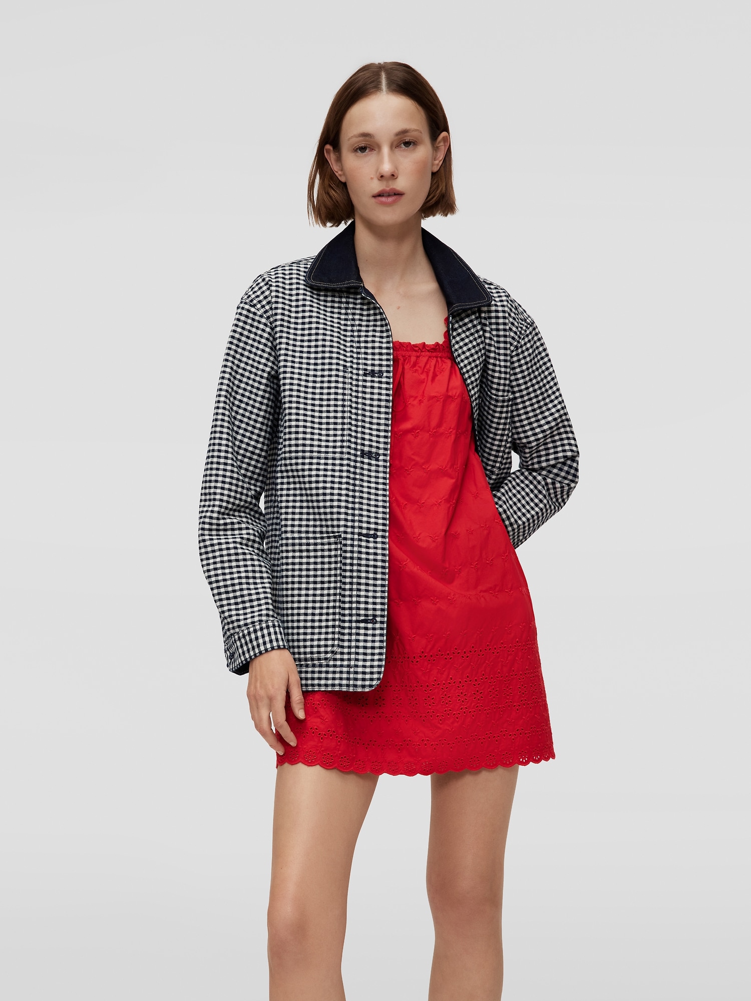 Gap × DÔEN ギンガムチェック デニムジャケット-7