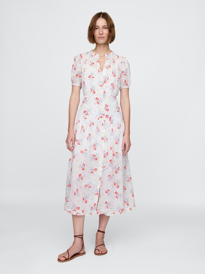 Gap × DÔEN ピンタック フローラル ミディワンピース-0