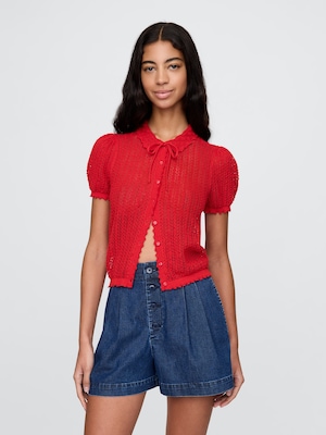 Gap × DÔEN リネンブレンド クロップドカーディガン