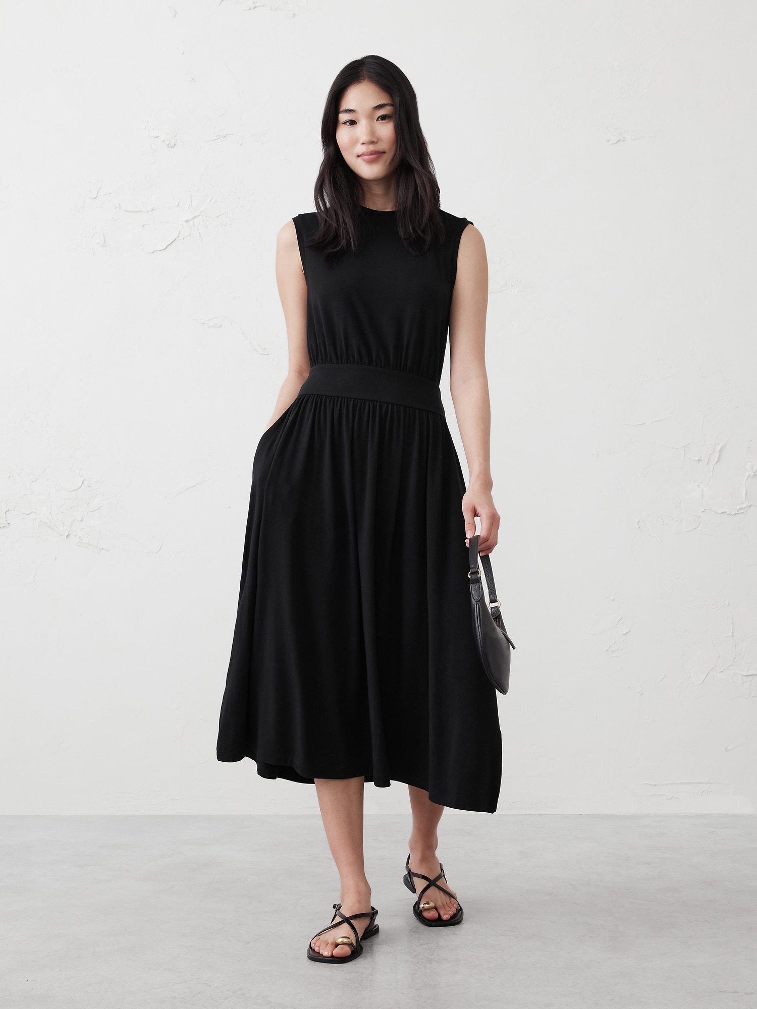 Knit Banded-Waist Midi Dress