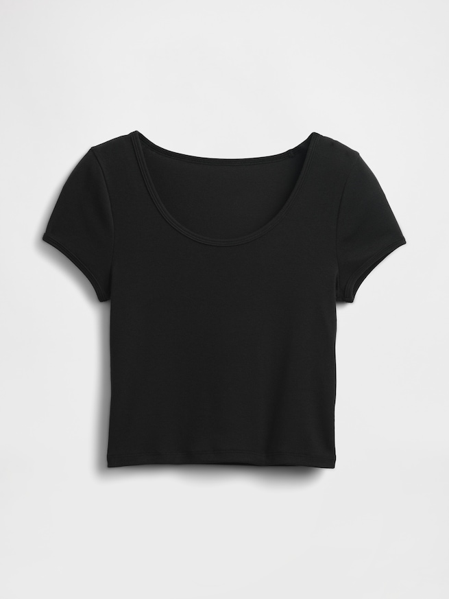 モダン キャップスリーブ クロップドTシャツ-4