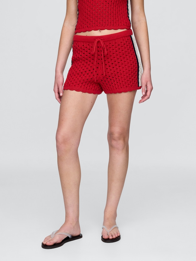 コットン100% クロシェ イージーショートパンツ-1