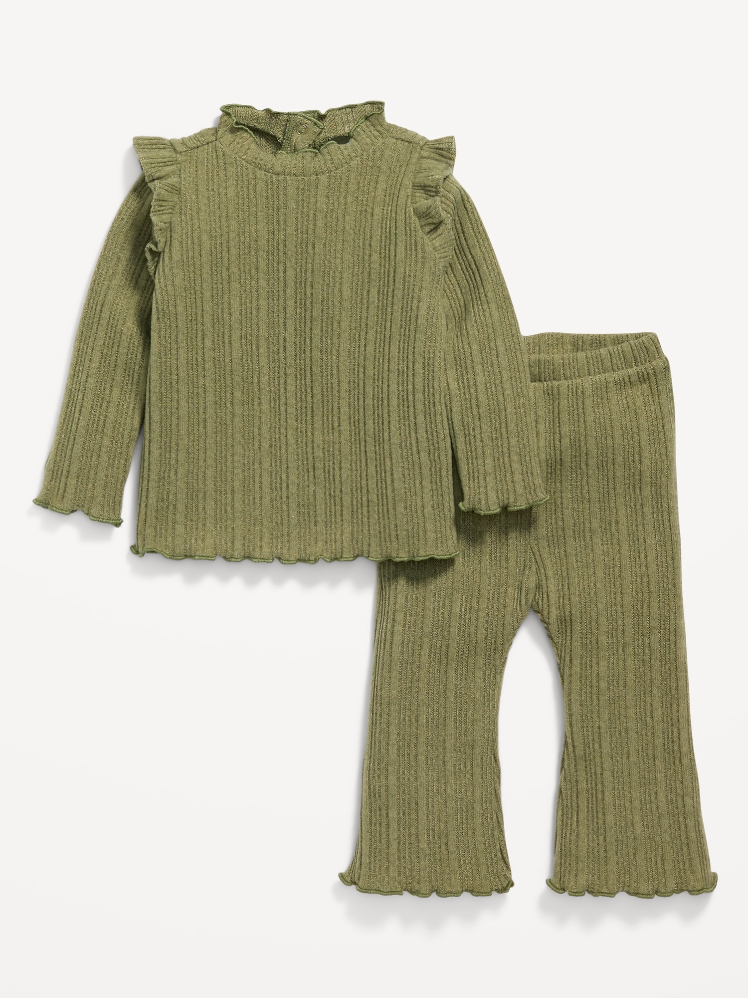 ENSEMBLE DOUILLET COMPOSÉ D'UN PANTALON ET D'UN HAUT CÔTELÉ À MANCHES LONGUES À VOLANTS POUR BÉBÉ