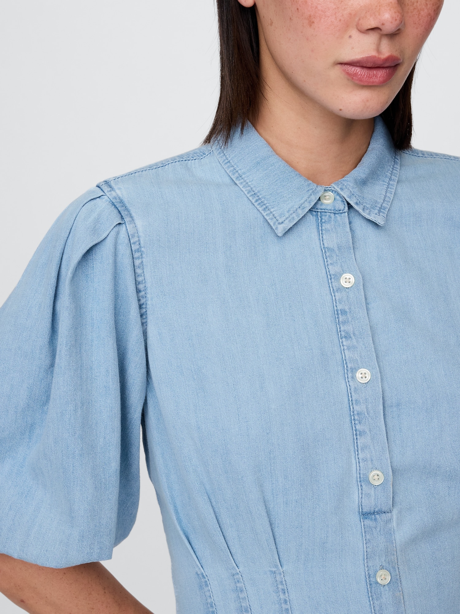 Denim Bubble Mini Shirtdress
