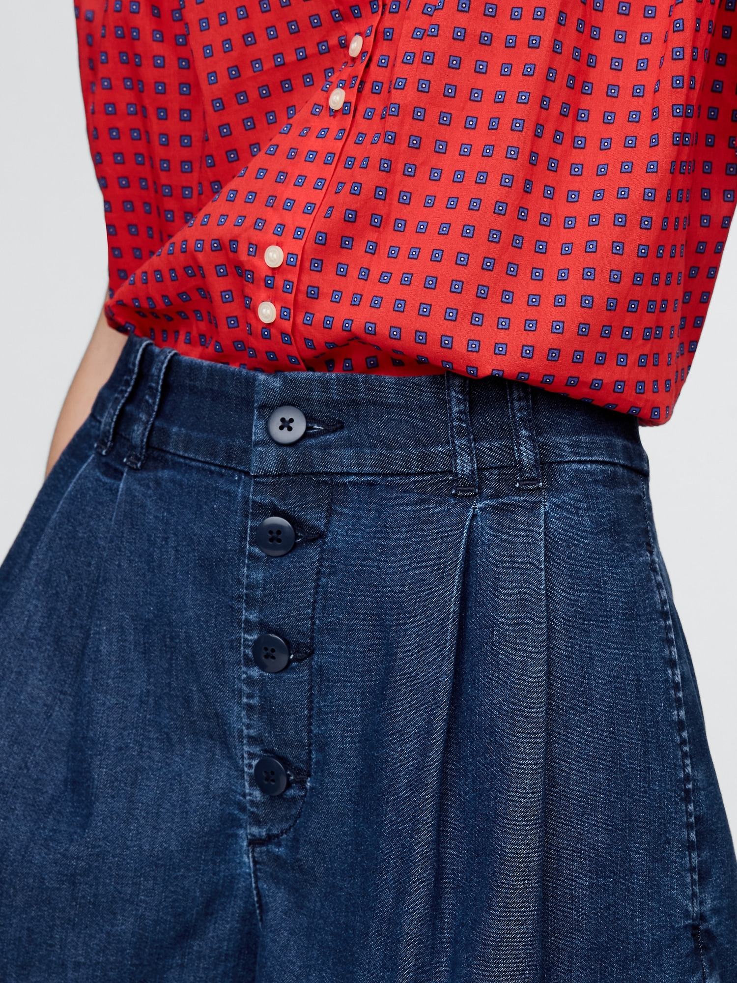 Gap × DÔEN ハイライズ プリーツ デニムトラウザーショートパンツ-2
