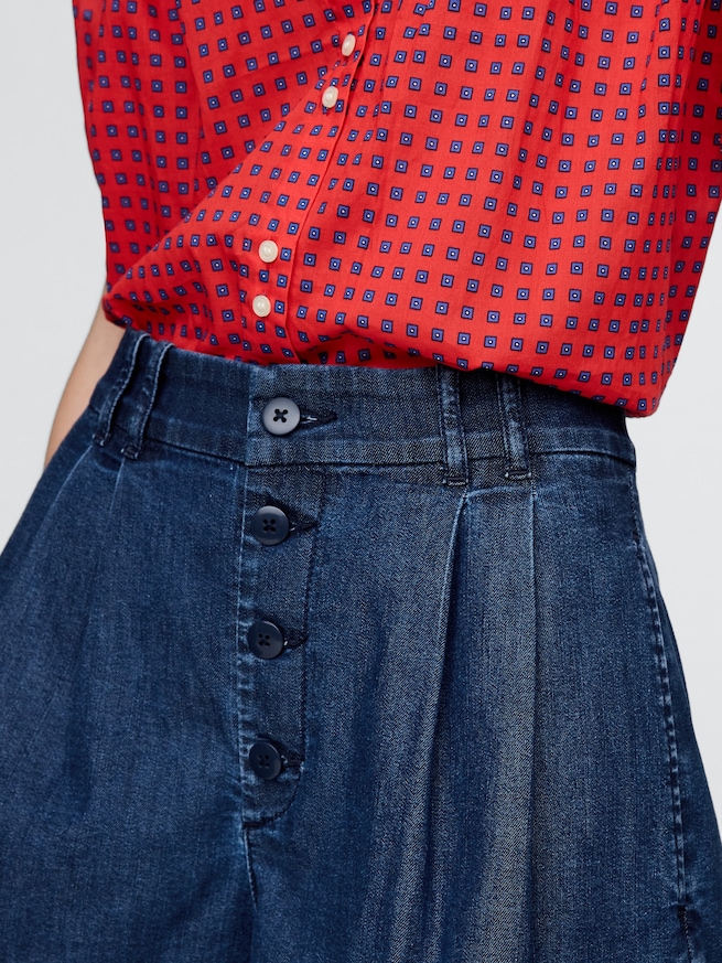 Gap × DÔEN ハイライズ プリーツ デニムトラウザーショートパンツ-2