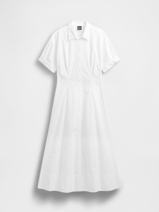 ポプリン 袖ロールアップ ミディシャツワンピース-4