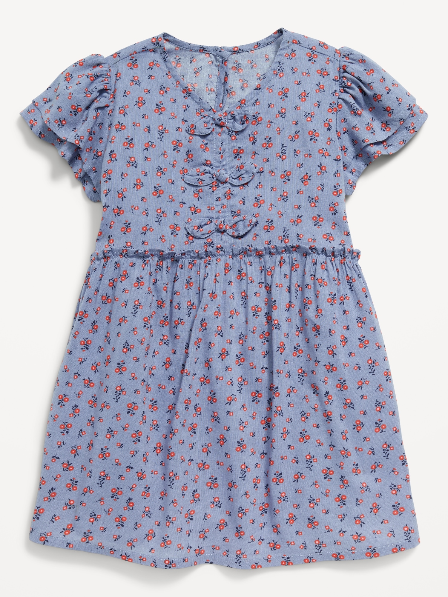 Printed Short-Sleeve Ruffled Bow Dress for Toddler Girls