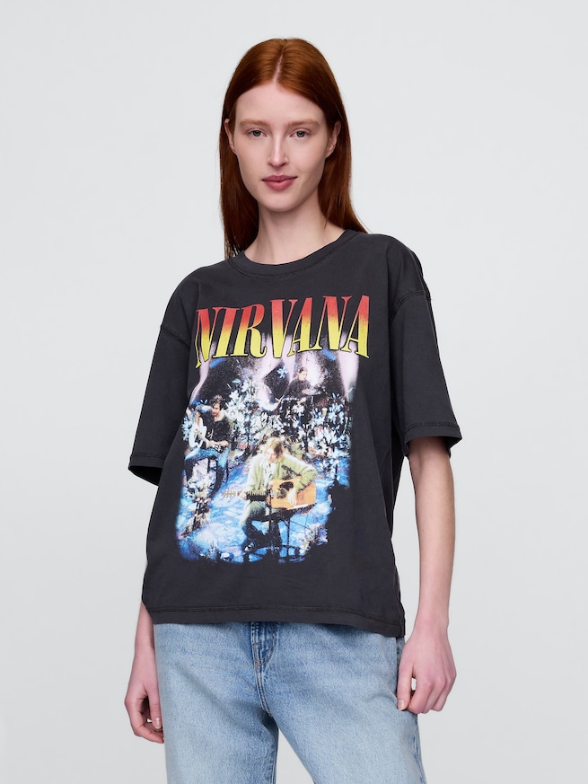 ヘビーウェイト クロップド ニルヴァーナ グラフィックTシャツ-0
