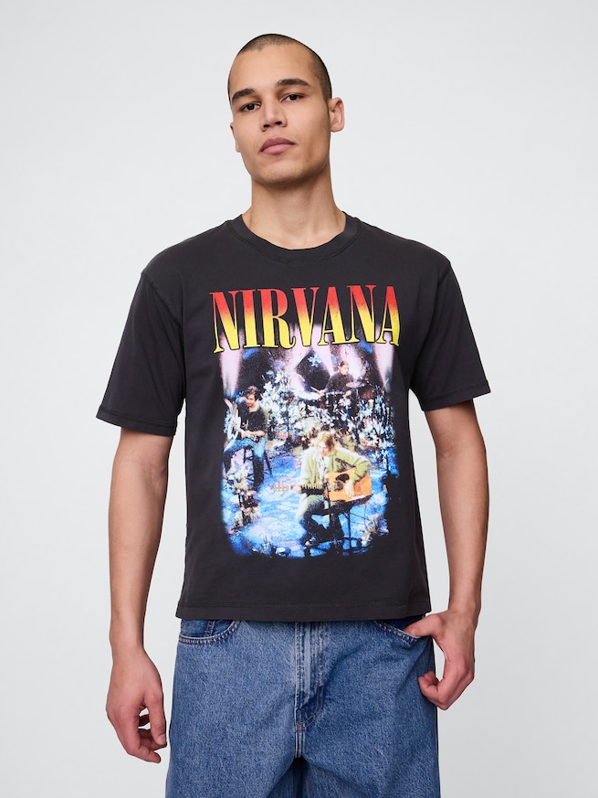 ヘビーウェイト クロップド ニルヴァーナ グラフィックTシャツ-3