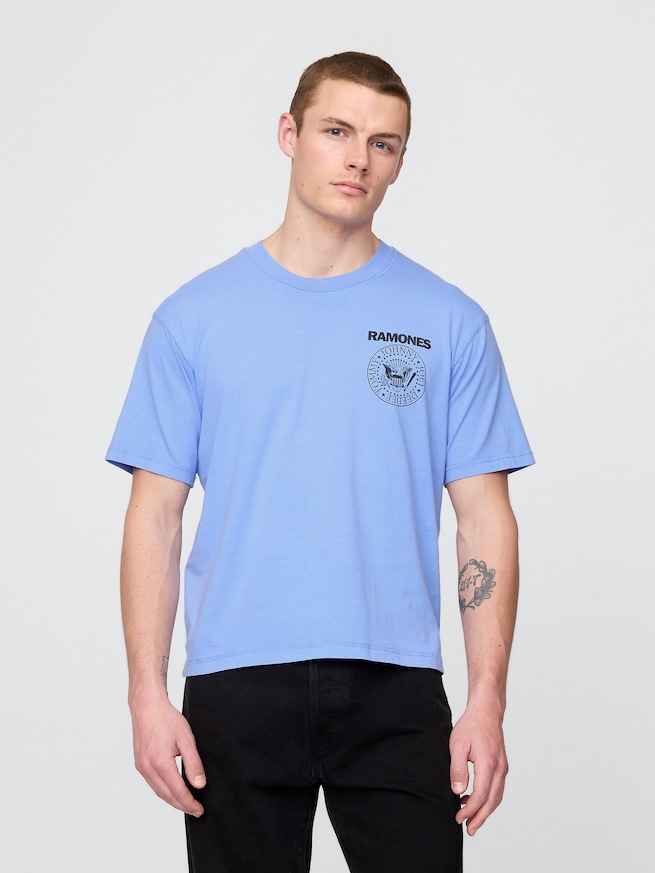 ヘビーウェイト クロップド ラモーンズ グラフィックTシャツ-1