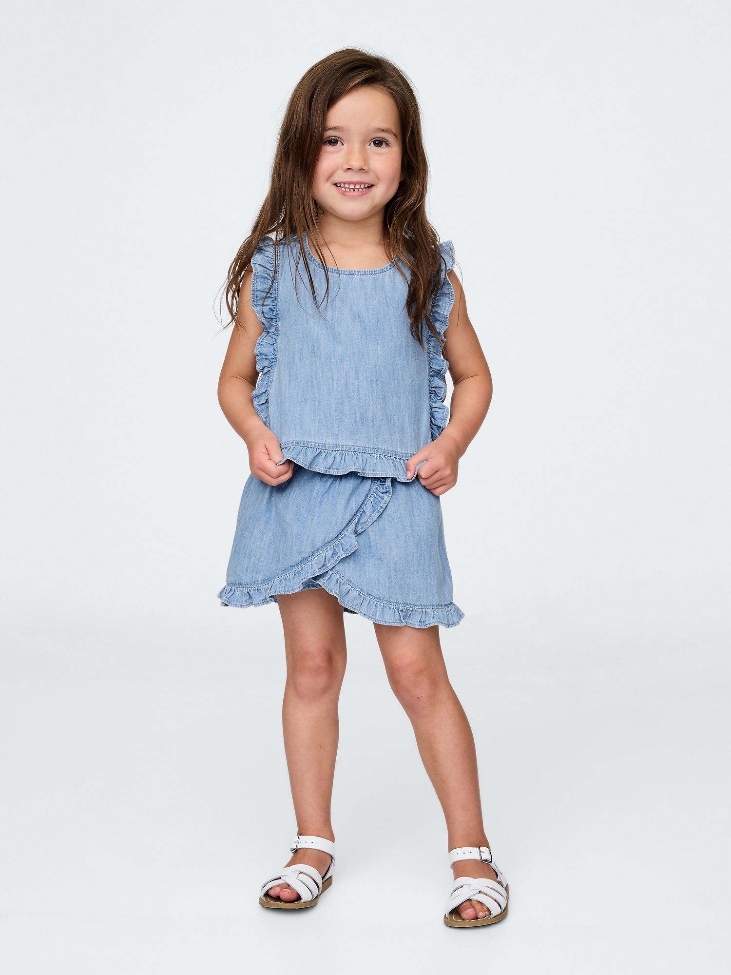 Gap デニム ラッフルフリル ミニスコートセット (幼児・ベビー) Gap デニム ラッフルフリル ミニスコートセット (幼児・ベビー)