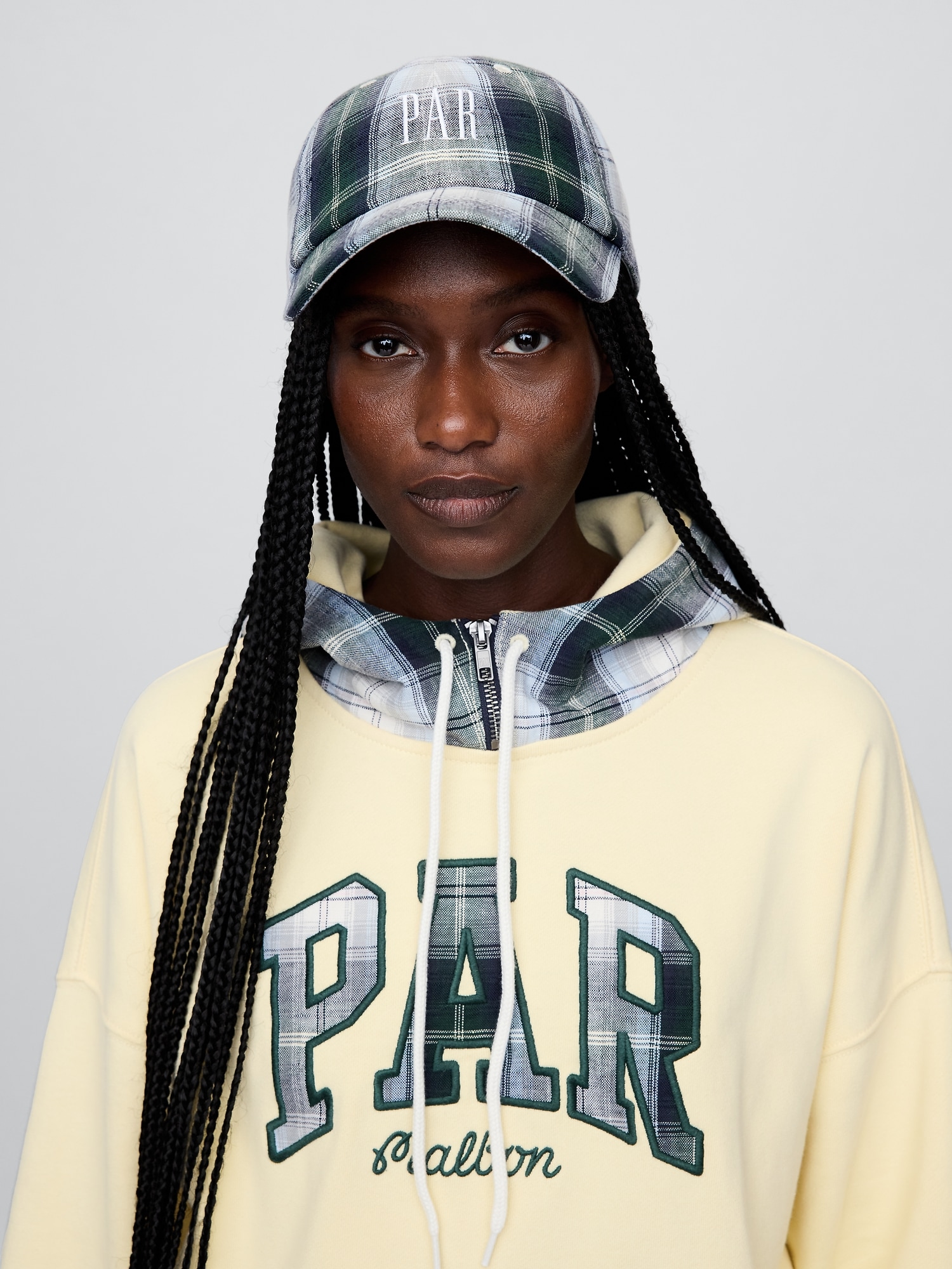 Gap × Malbon コットンリネン ロゴ プレイド ベースボールキャップ-2