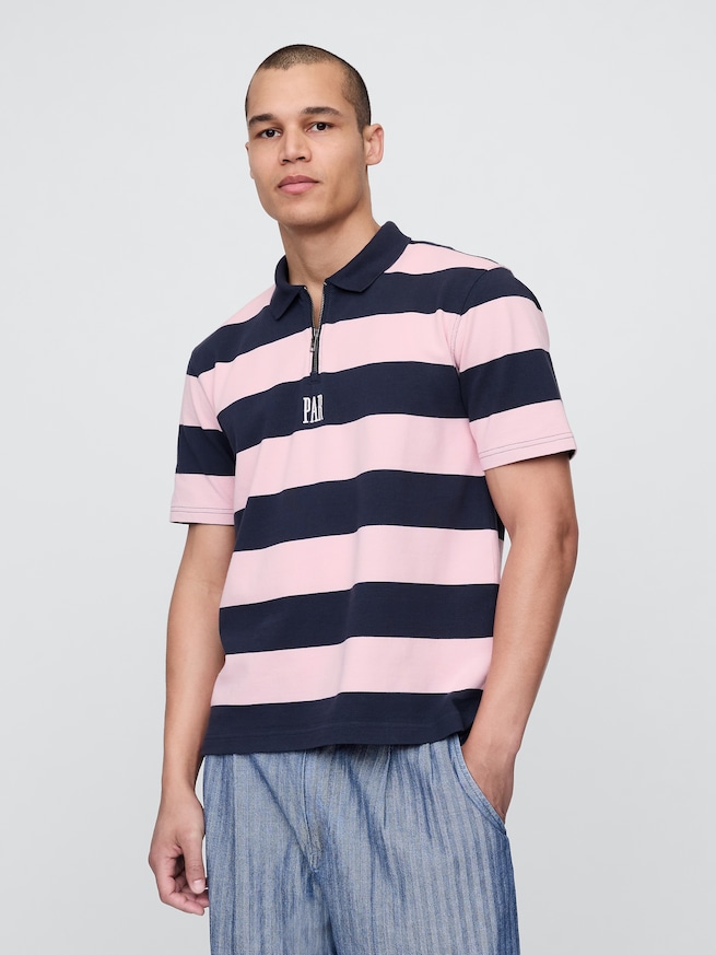 Gap × Malbon ロゴ ストライプ ポロシャツ-0