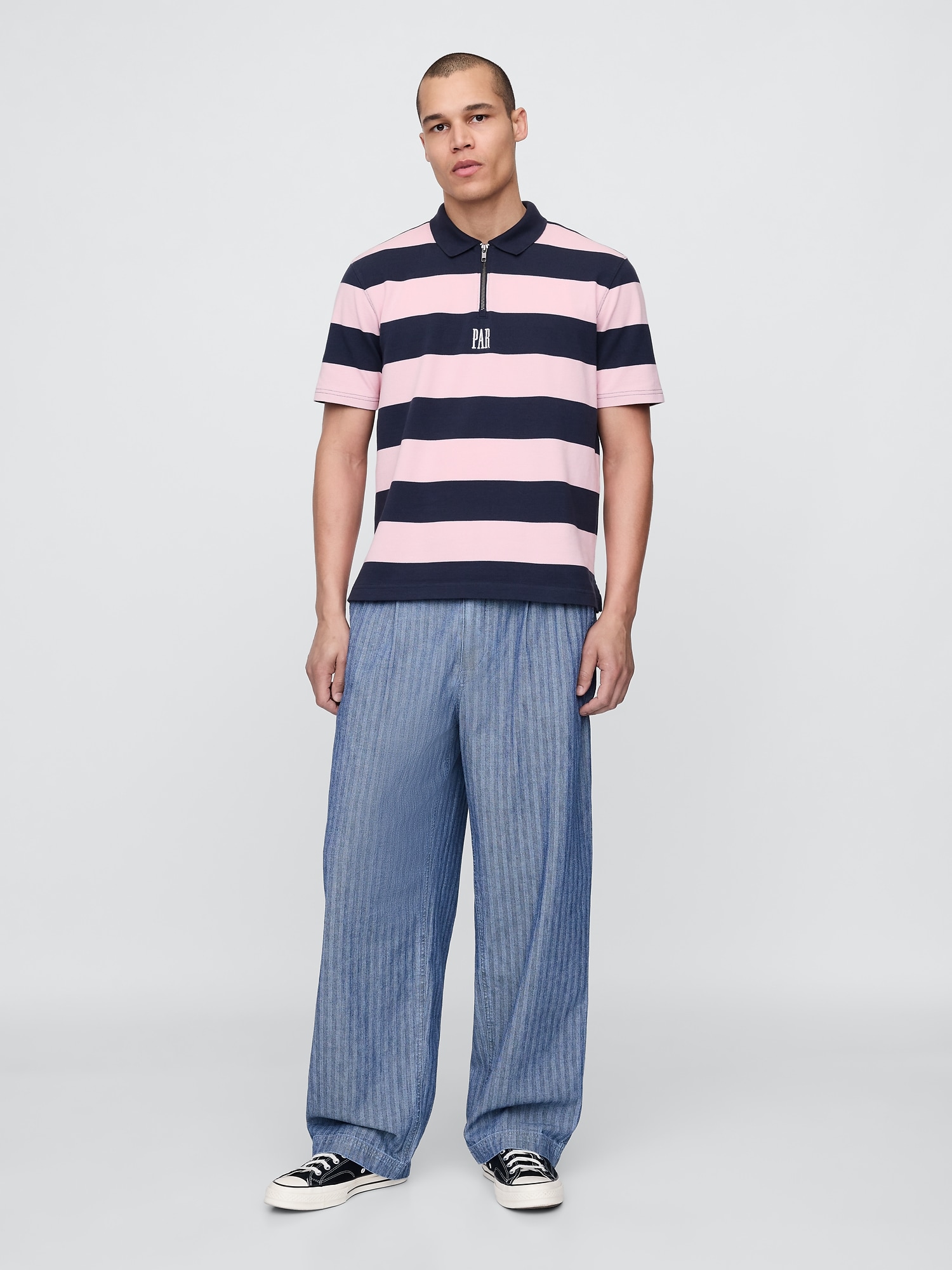Gap × Malbon ロゴ ストライプ ポロシャツ-1