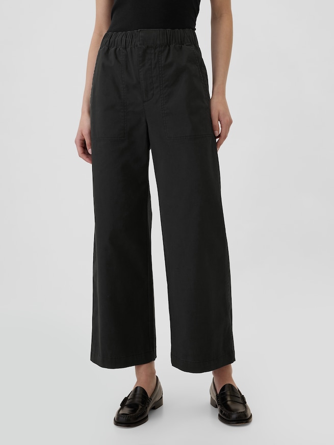 ハイライズ プリント イージーウエスト ワイド カーキパンツ-2