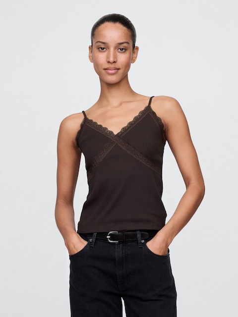 Lace-Trim Waffle-Knit Crop Cami