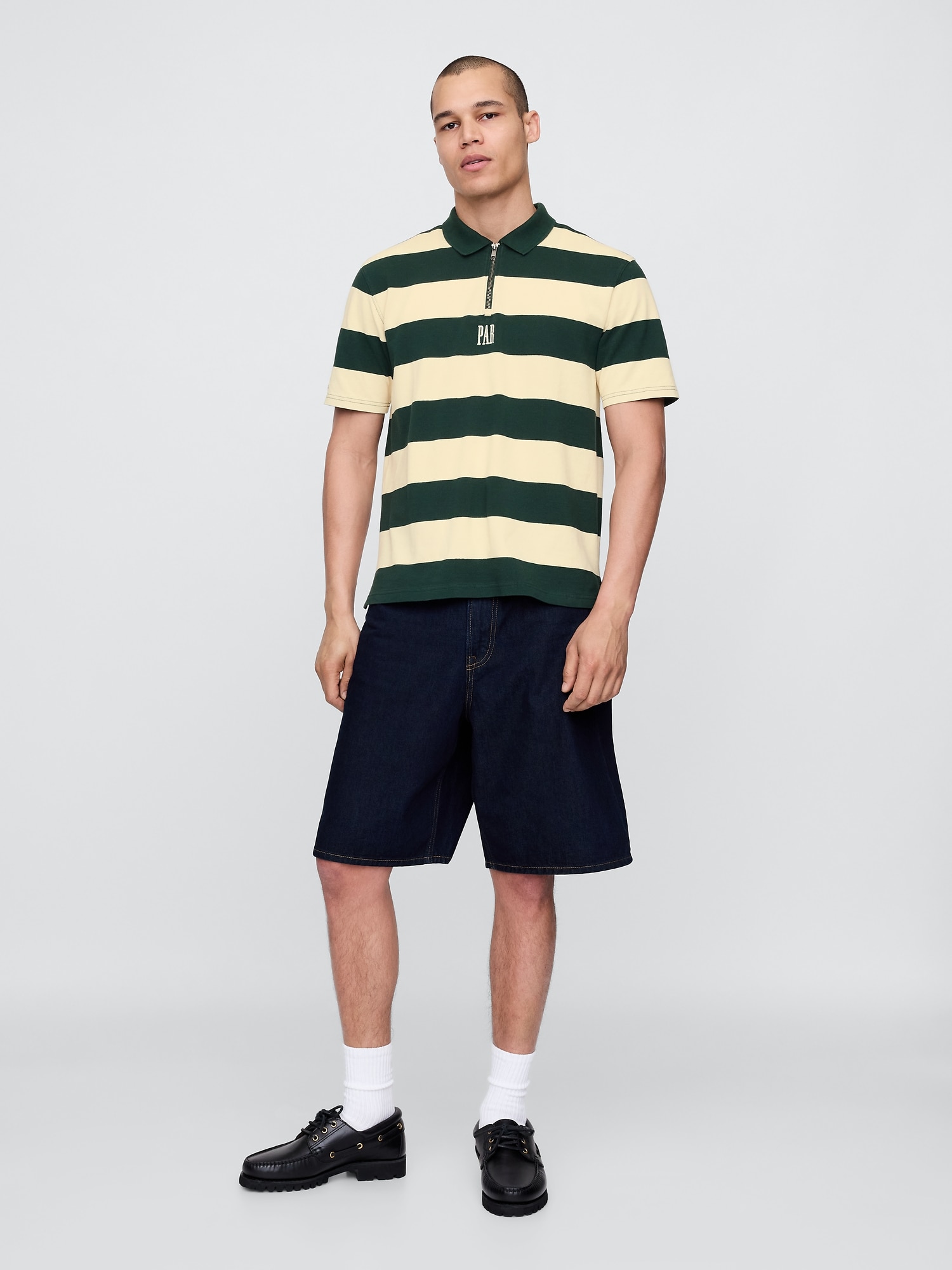 Gap × Malbon ロゴ ストライプ ポロシャツ-1