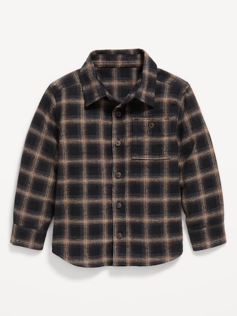 Long-Sleeve Plaid Flannel Pocket Shirt for Toddler Boys