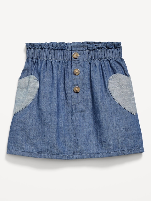 Chambray Heart-Pocket Skirt for Toddler Girls