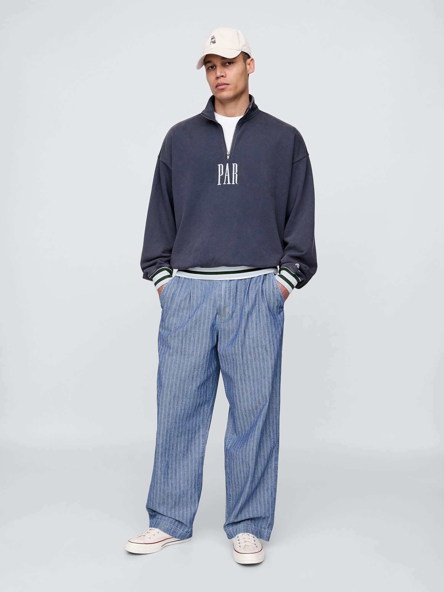 Gap × Malbon ヘビーウェイト ロゴ 1/4ジップアップ トレーナー-2