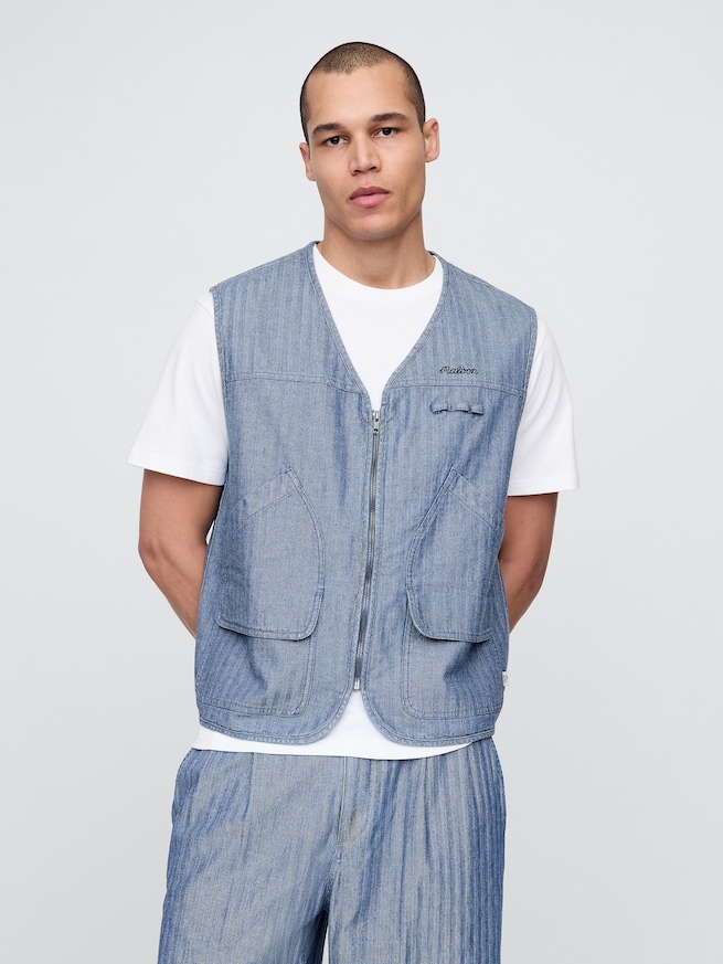 Gap &times; Malbon ヘリンボーン ユーティリティベスト-0