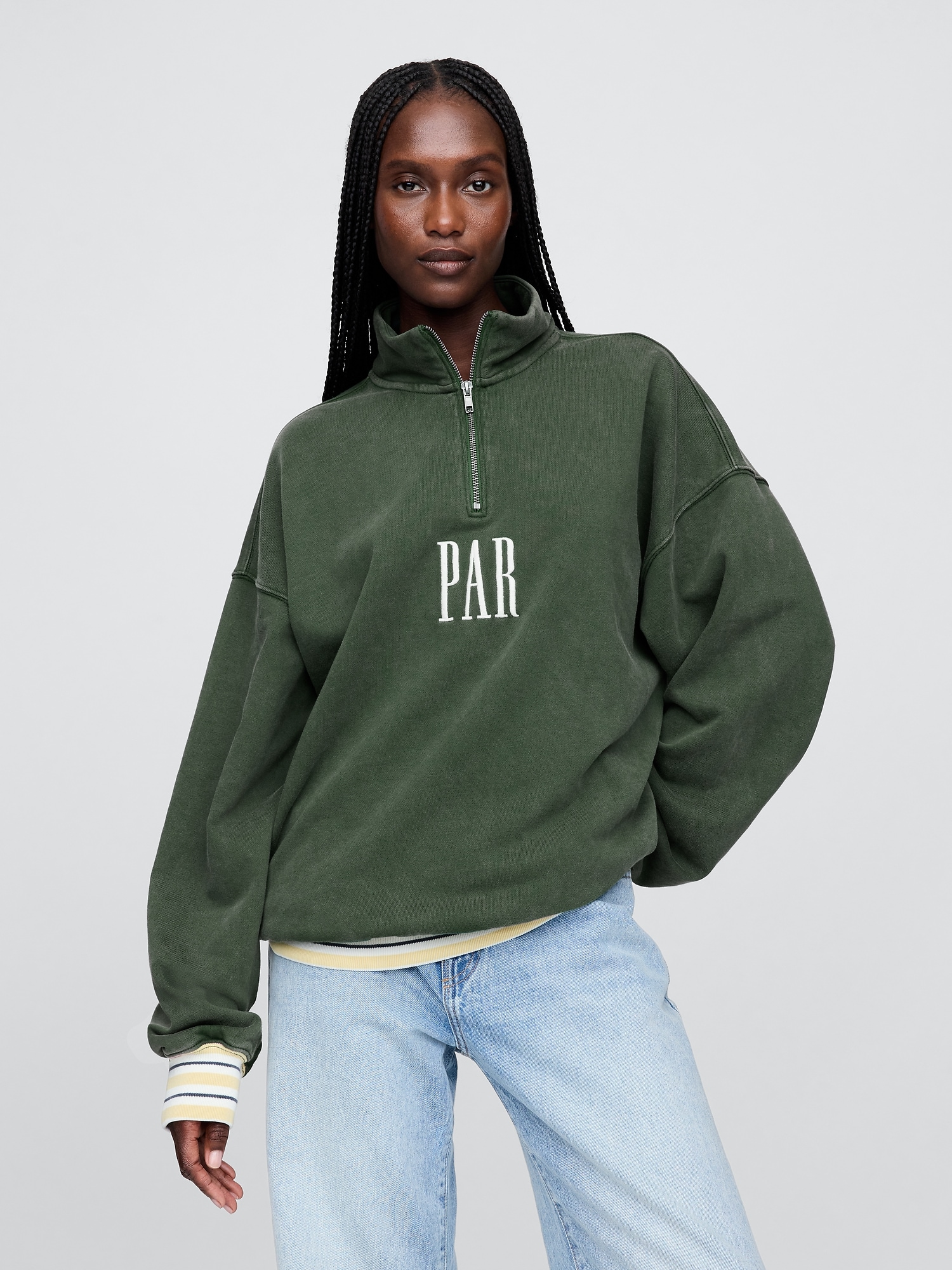 Gap × Malbon ヘビーウェイト ロゴ 1/4ジップアップ トレーナー-7