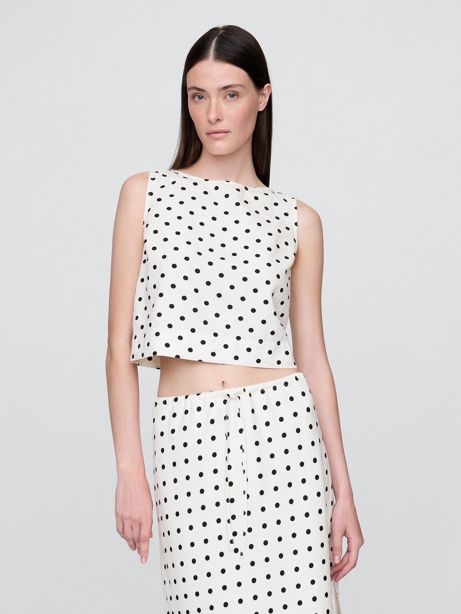 Linen-Blend Crop Shell Tank Top