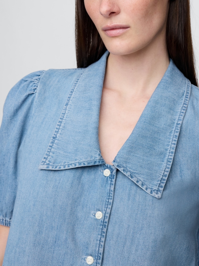 デニム パフスリーブ カラーシャツ-4