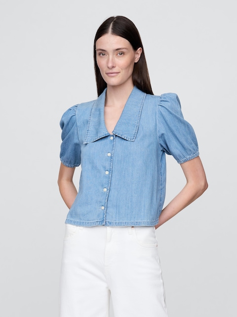 CHEMISIER À MANCHES BOUFFANTES EN DENIM