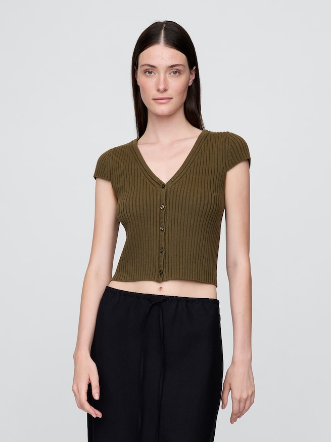 クロップド リブカーディガン-0