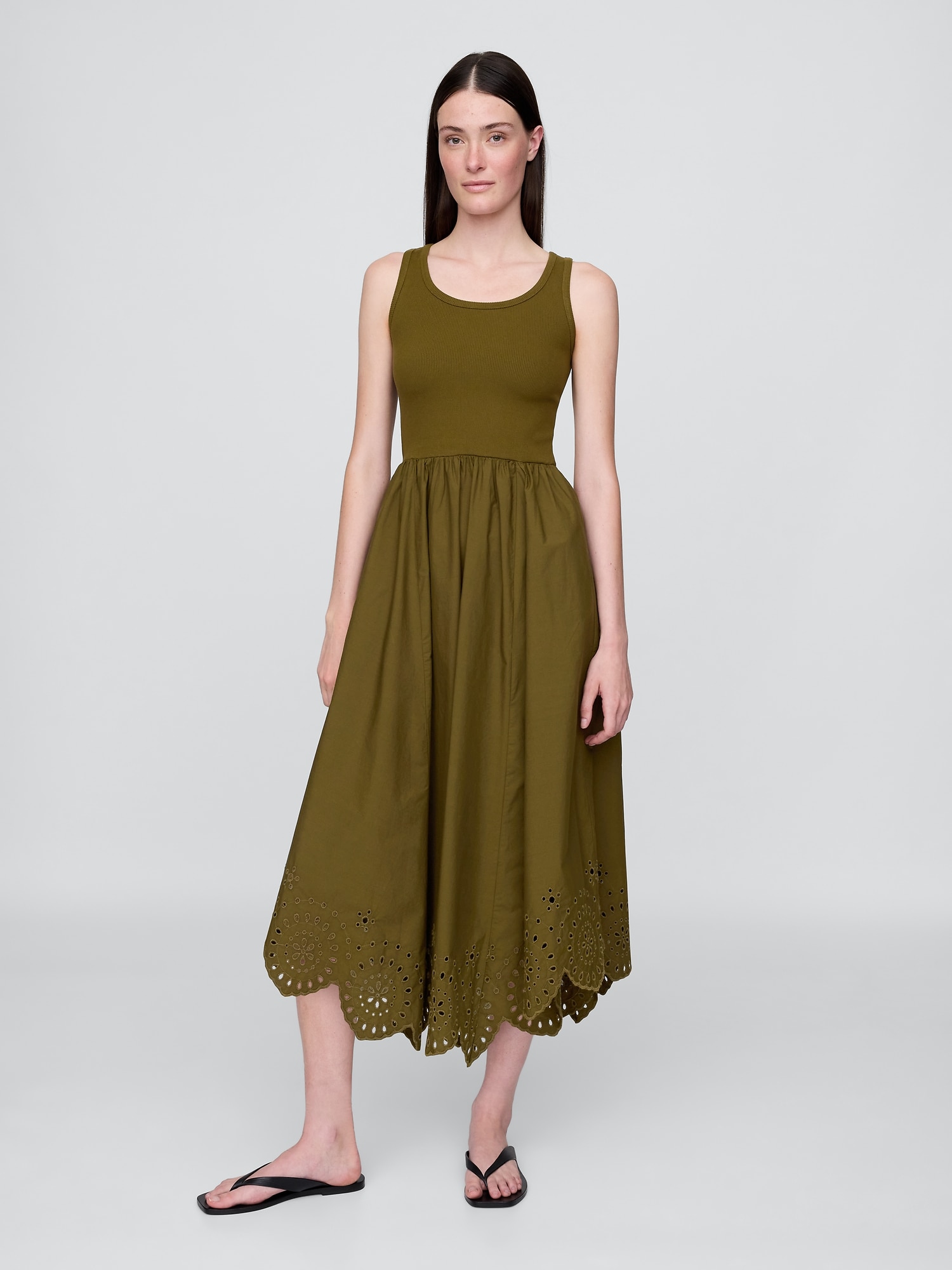 Mixed Media Handkerchief Hem Midi Dress