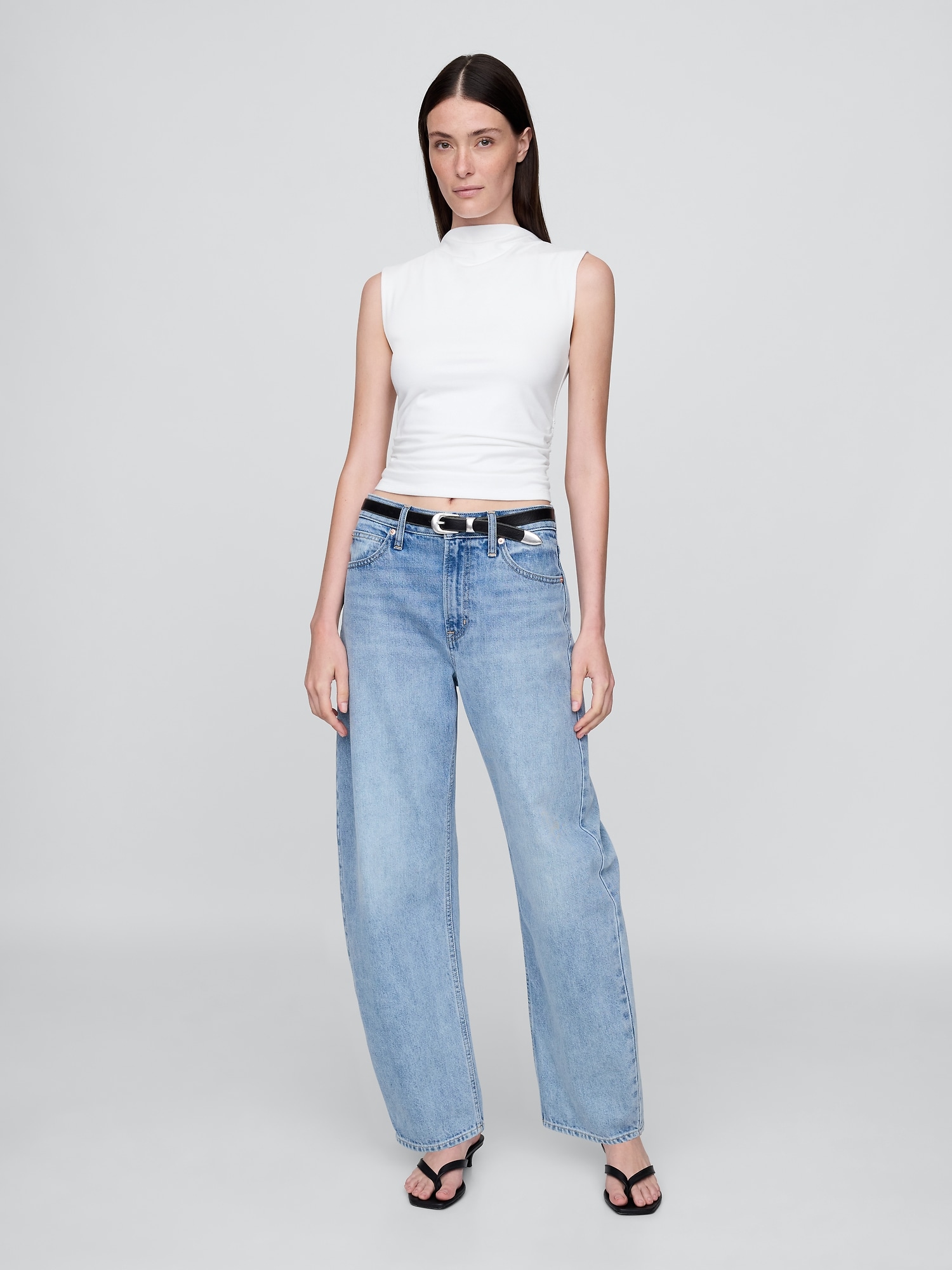 モダン ファンネルネック ルーシュ クロップド タンクトップ-1