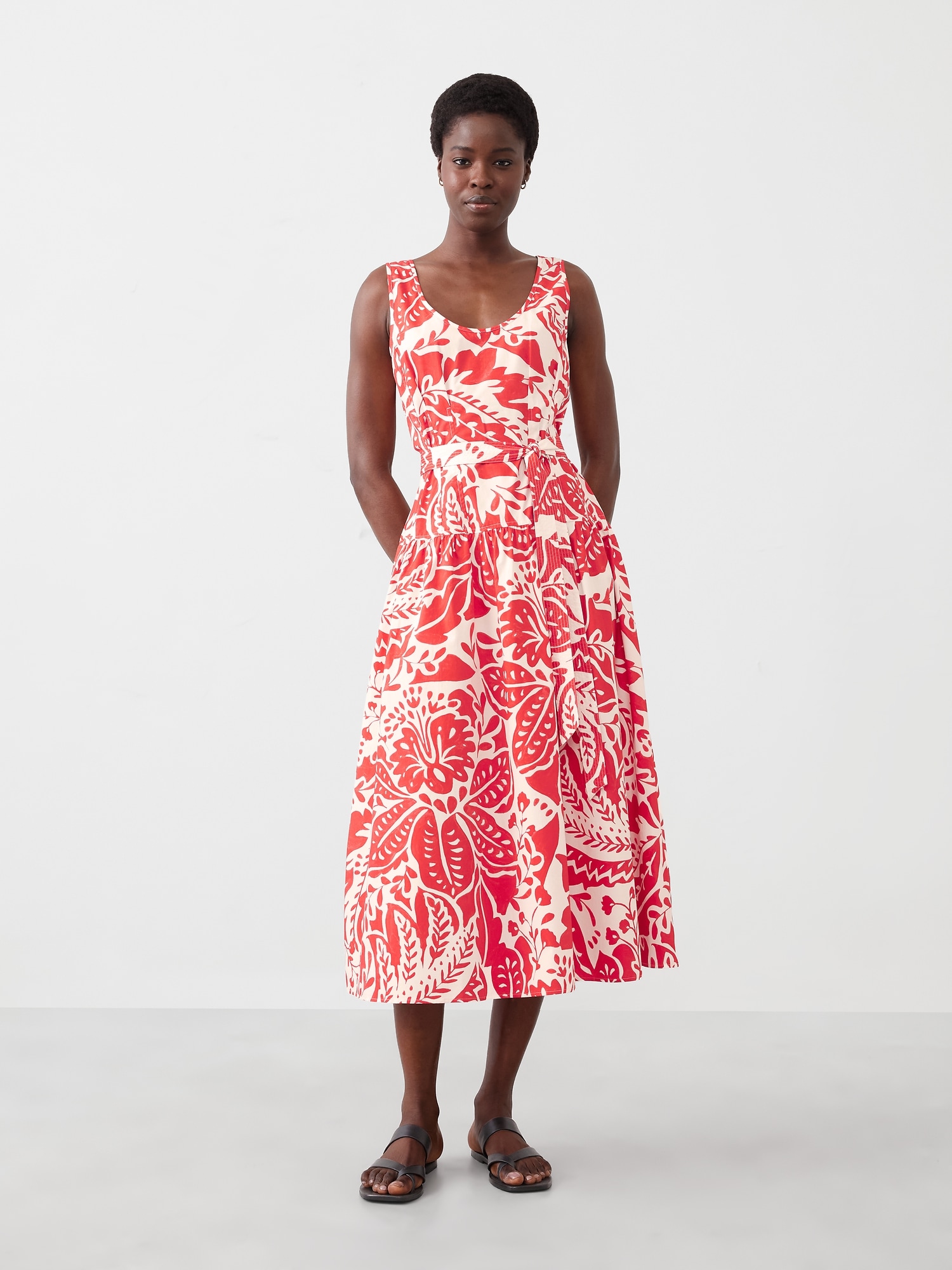 Poplin Corset Waist Midi Dress