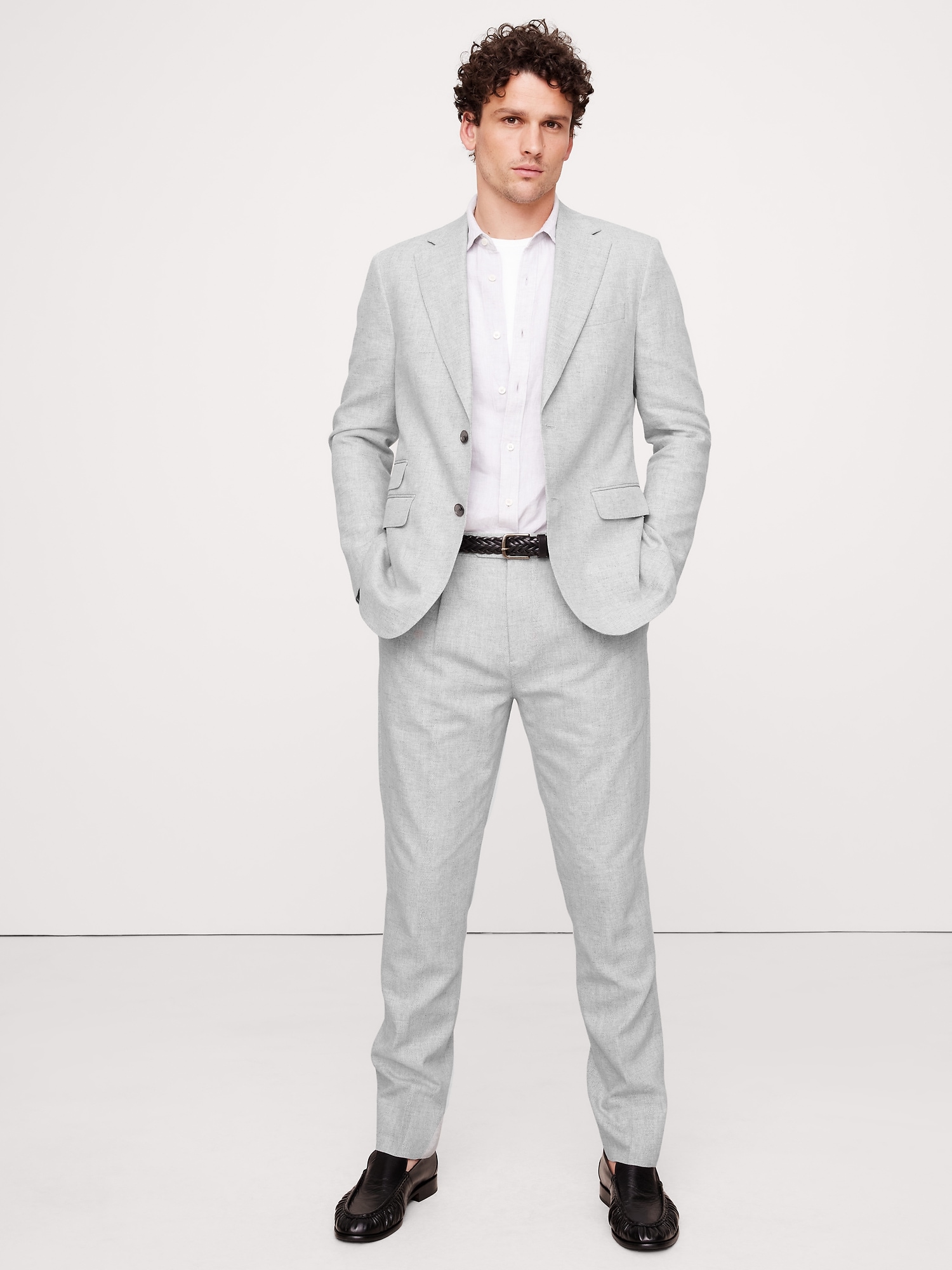 Herringbone Linen-Cotton Suit Pant