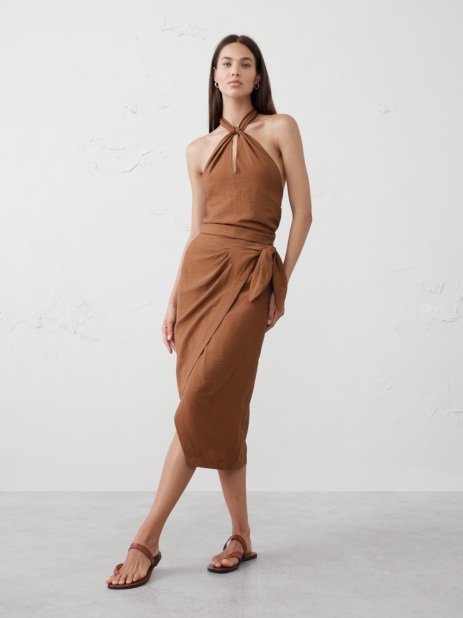 Faux-Wrap Midi Skirt