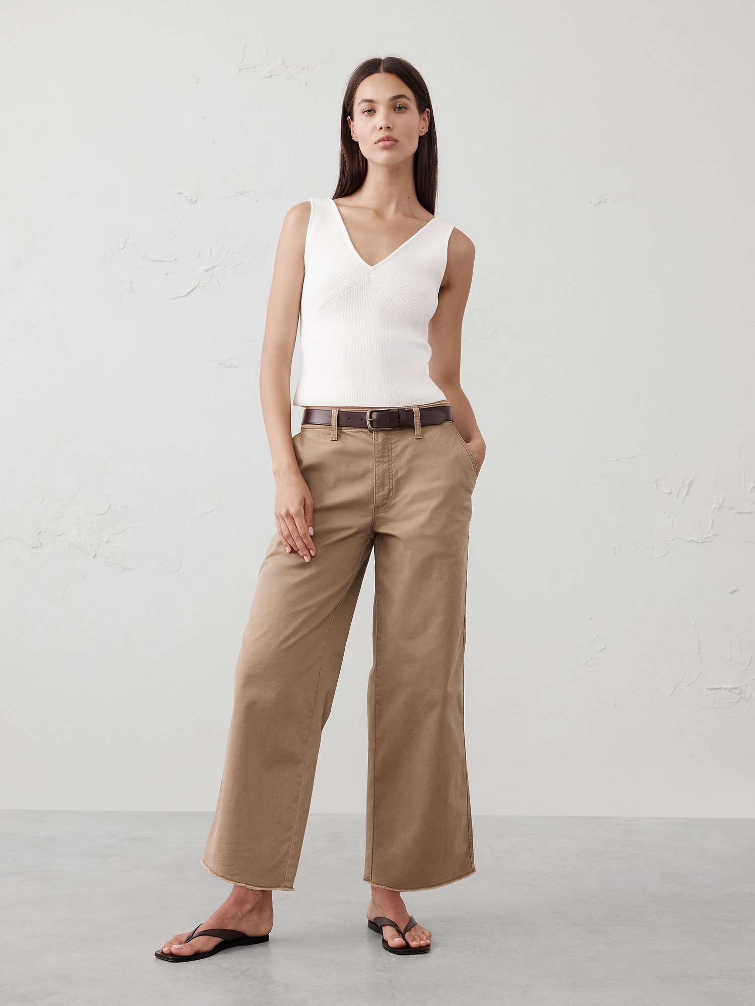 Wide-Leg High-Rise Cropped Chino