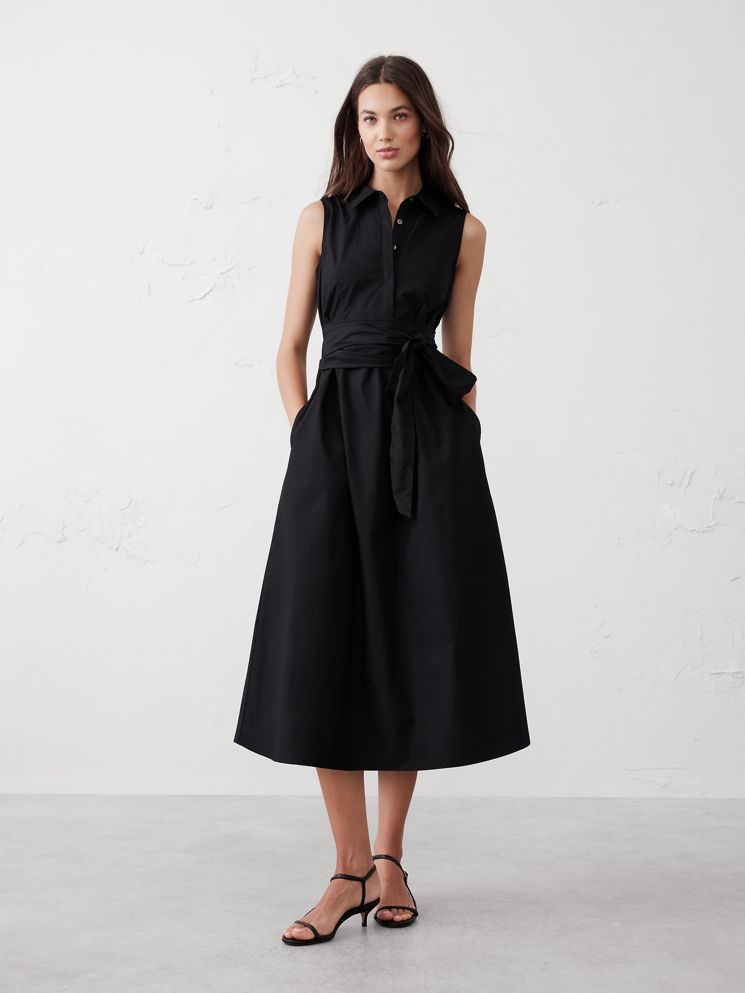 poplin cross-waist midi dress Poplin Cross-Waist Midi Dress