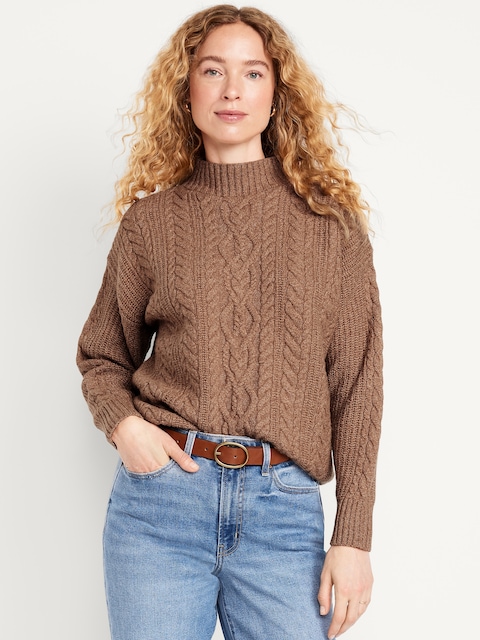SoSoft Cropped Mock-Neck Cable Sweater