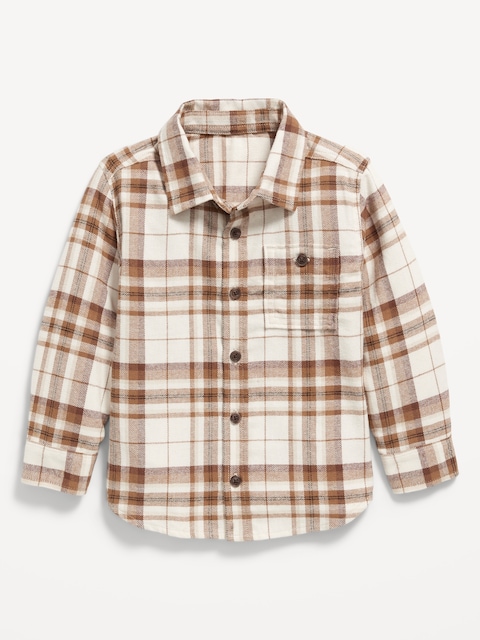 Long-Sleeve Plaid Flannel Pocket Shirt for Toddler Boys