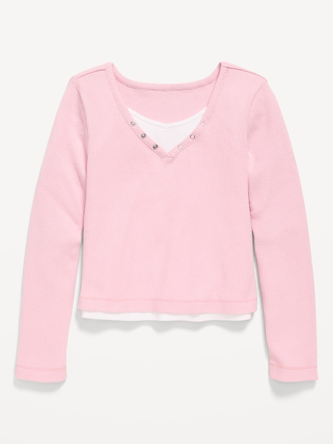 Long-Sleeve 2-In-1 Fitted Henley Top for Girls